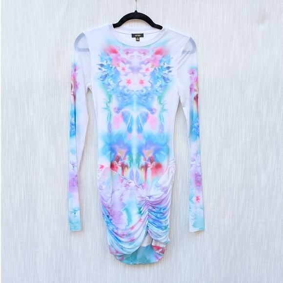 Anthropologie AFRM Mirza Ruched Mesh Long Sleeve Mini Dress, size S - Picture 3 of 9